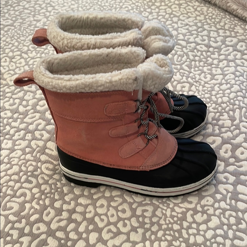 Kids Pink and Black Winter Boots